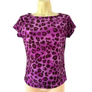 Thalia Sodi Purple Cheetah Print Knit Top Blouse Size Medium